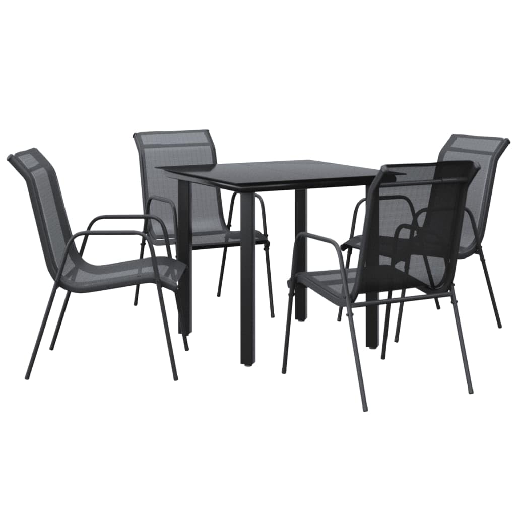 Vidaxl 5-Piece Patio Dining Set In Black Steel And Textilene - Modern Outdoor Furniture For Garden, Balcony Or Deck