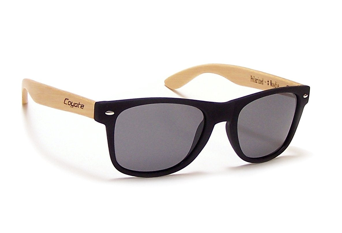 Nylon front with natural Bamboo temples - Woodie m.blk/bamboo/gray