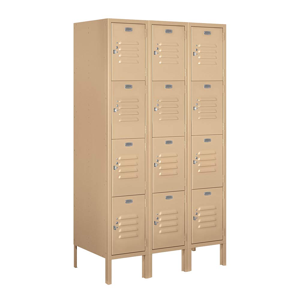 12 Wide Four Tier Standard Metal Locker - 3 Wide - 5 Feet High - 18 Inches Deep - Tan - Unassembled