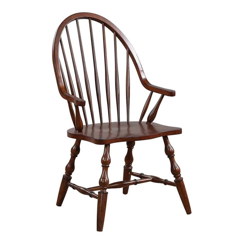 Sunset Trading Andrews Windsor Dining Chair with Arms | Distressed Chestnut Brown| Seat