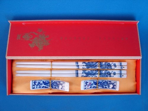 Porcelain Chopsticks with Pictures of Blue Dragons