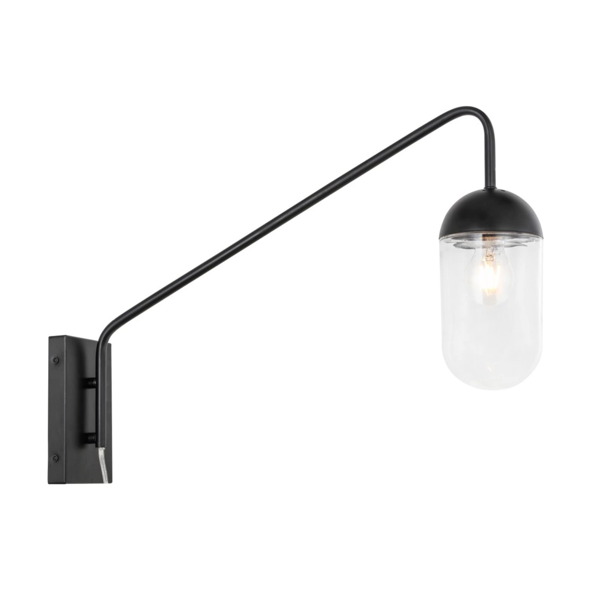Living District Kace 1-Light Metal Wall Sconce In Black And Clear Glass