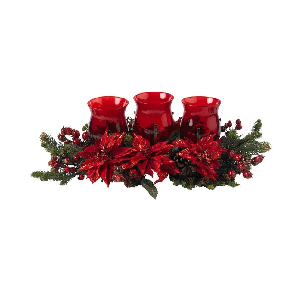 Poinsettia & Berry Triple Candleabrum