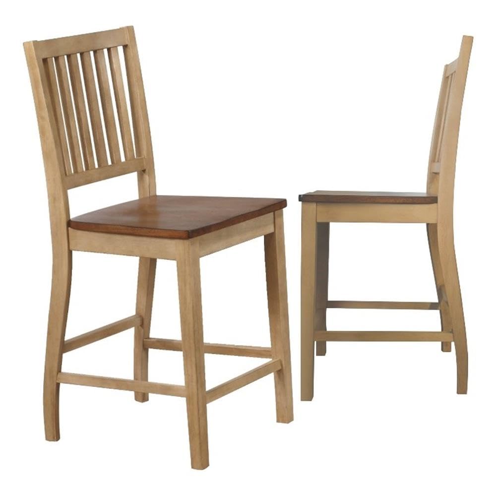 Sunset Trading Brook Slat Back Barstool | Two Tone Light Brown Wood | Counter Height Stool | Set of 2