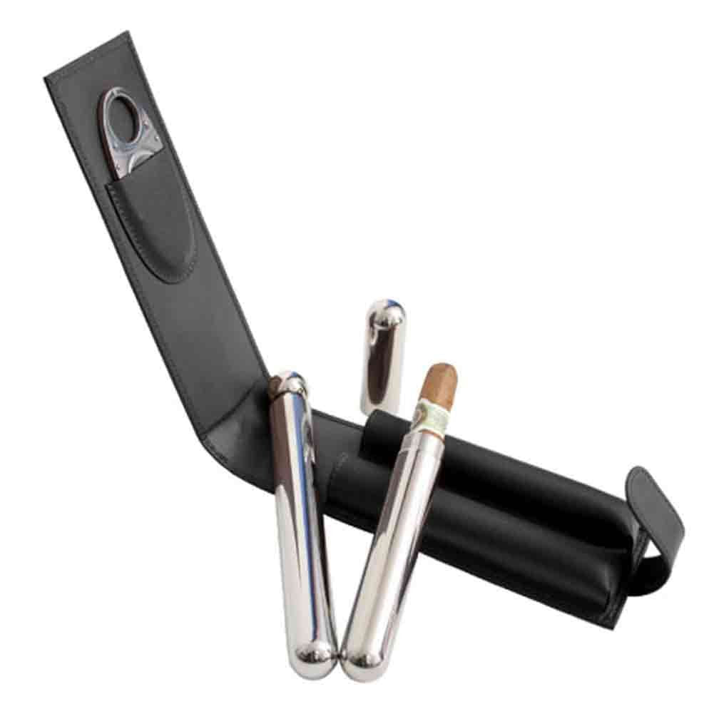 Royce Leather Luxury Cigar and Flask Holder Set in Genuine Leather