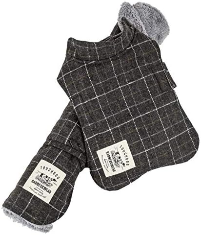Touchdog  2-In-1 Windowpane Plaided Dog Jacket With Matching Reversible Dog Mat, Dark Grey Plaid - Small