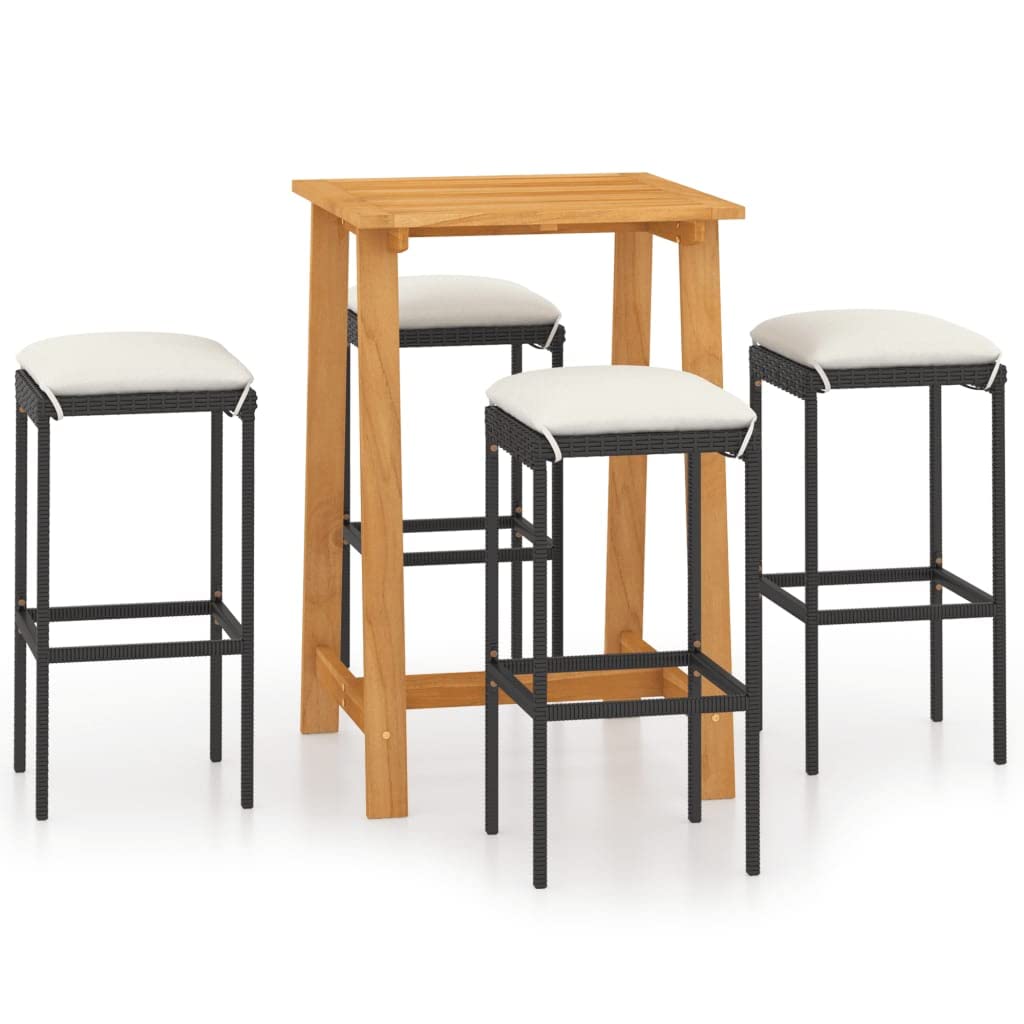 vidaXL 5 Piece Patio Bar Set with Cushions Black, 3067950