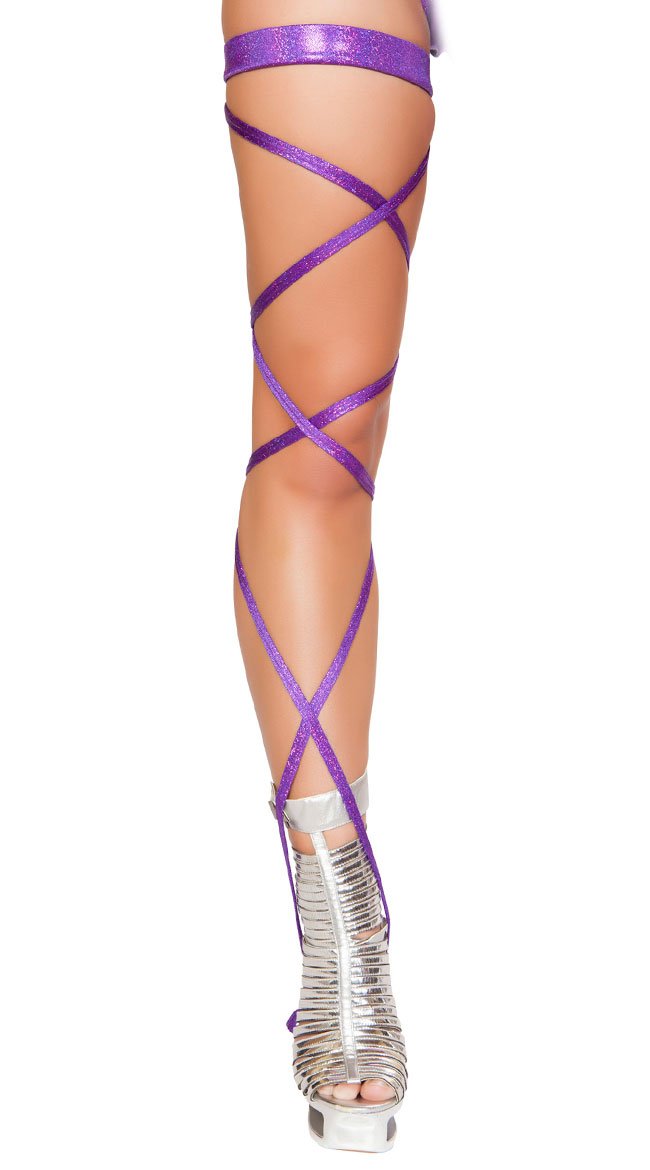 100 Shimmer Leg Strap with Attached Garter Purple - One Size