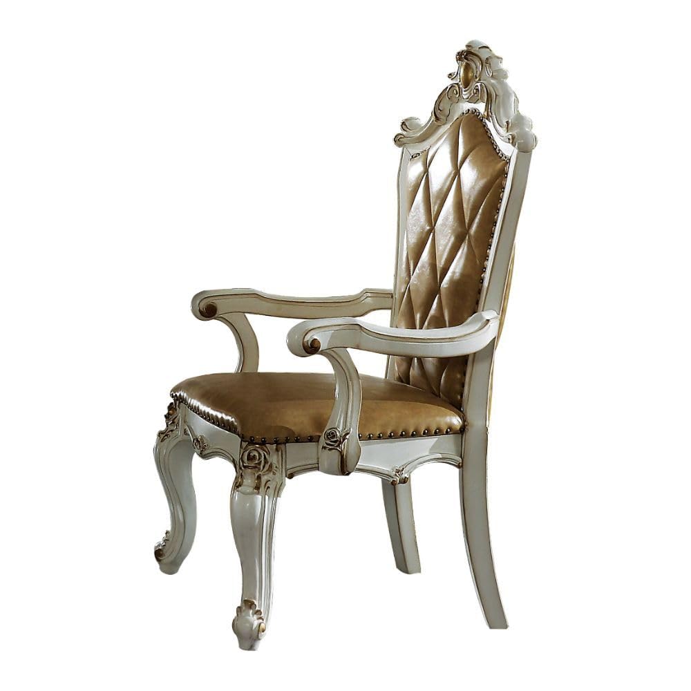 Acme Picardy Faux Leather Upholstered Arm Chair In Antique Pearl Set Of 2