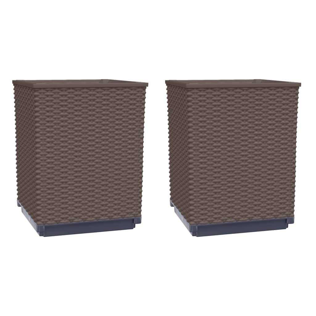 vidaXL Planters 2 pcs Brown 11.8x11.8”x14.6” Polypropylene