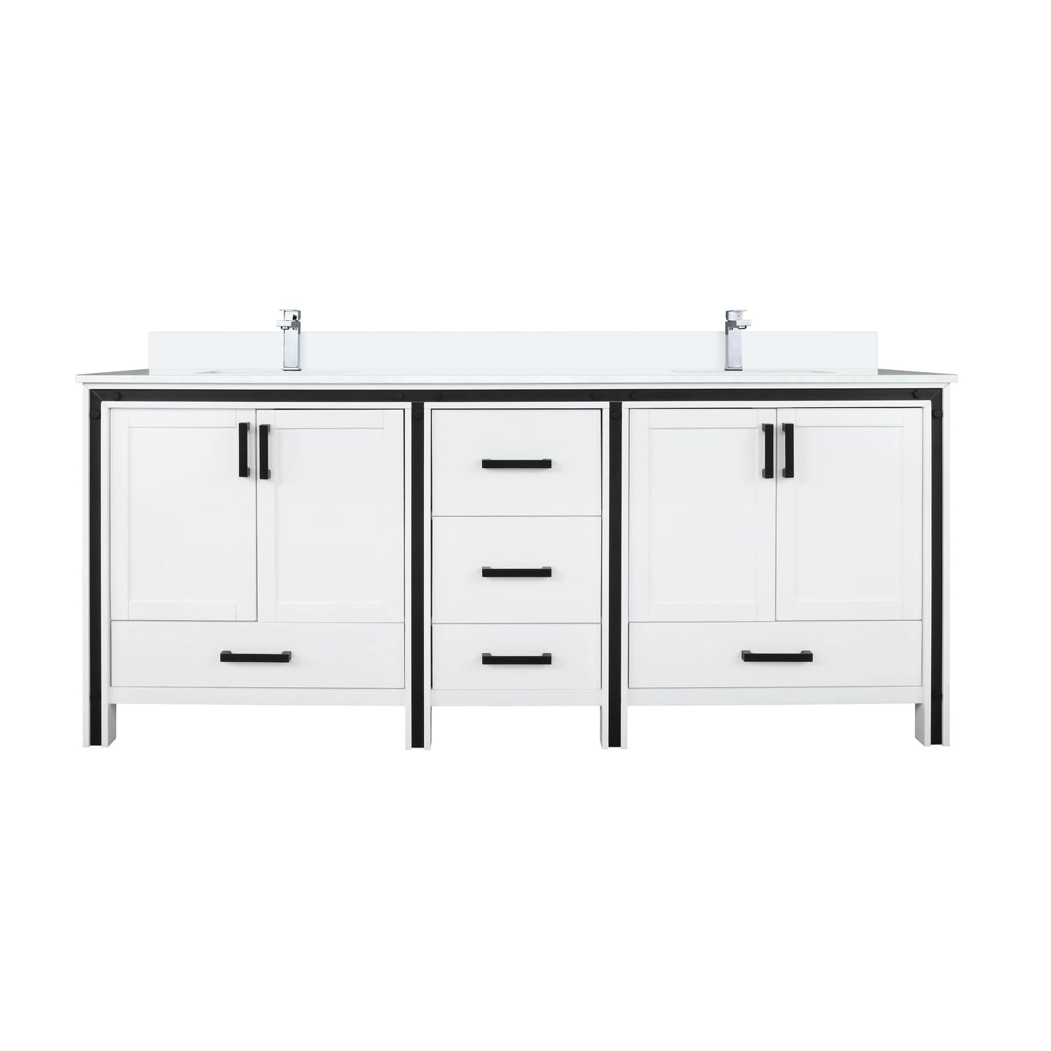 White Double Bath Vanity 72 in. W x 22 in. D, Cultured Marble Top and Faucet Set