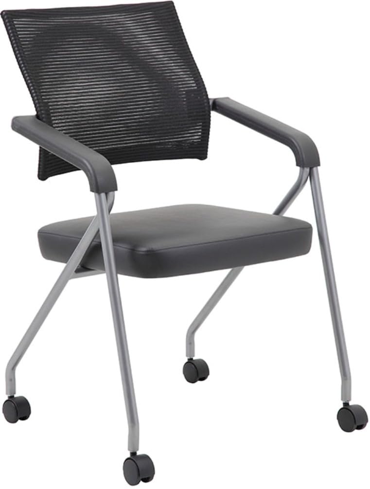 Boss Black Mesh Training Chair With Pewter Frame,2 In A Box