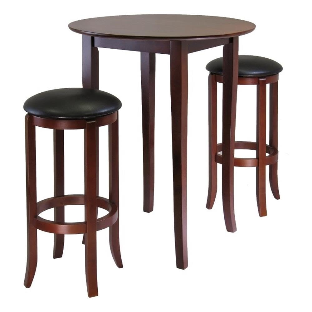 Fiona 3-Pc High Table with Cushion Swivel Seat Bar Stools, Walnut and Black