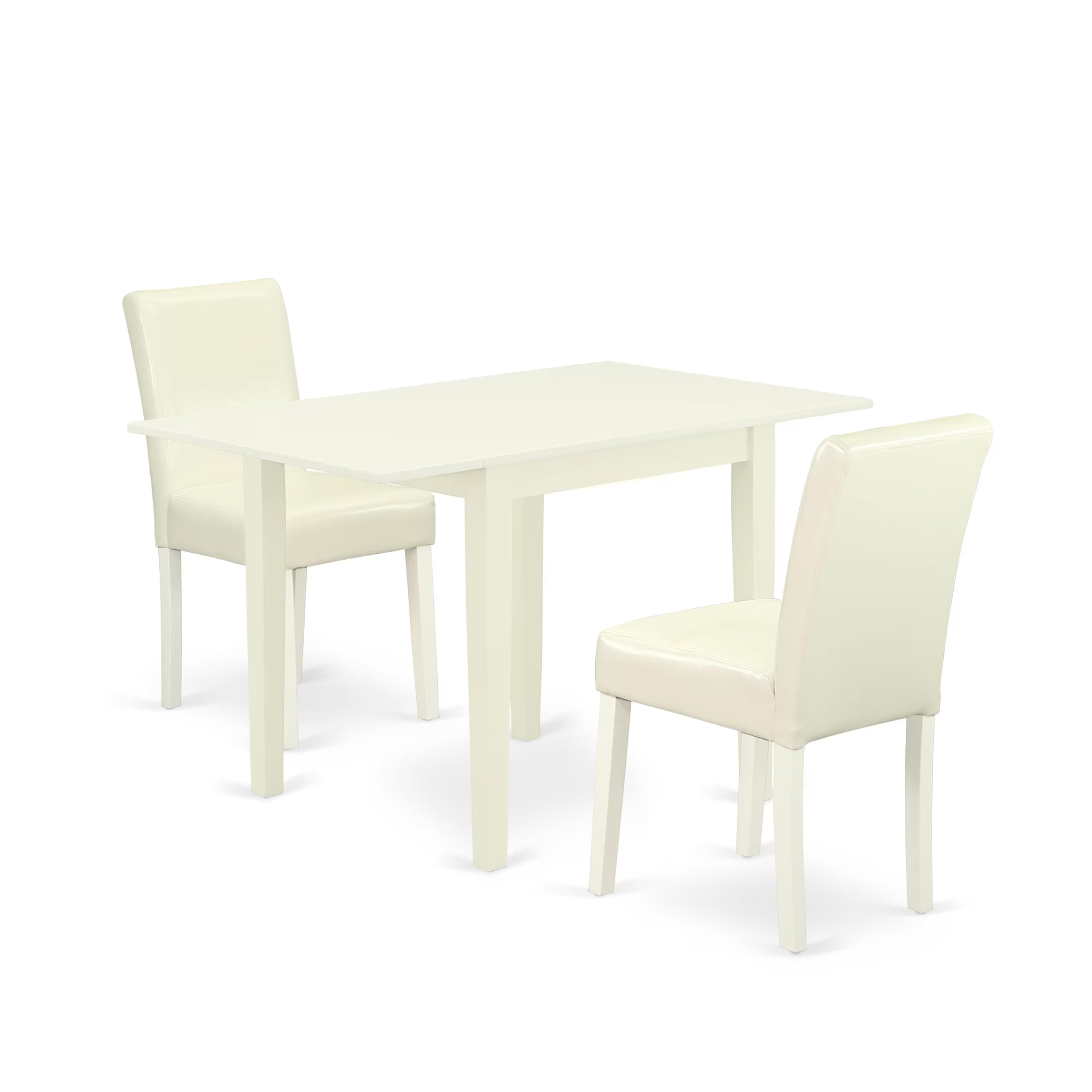 East West Furniture 3-Piece Dining Set-A Wood Table and 2PU Leather Modern Dining Chairs with High Back - Linen White Finish