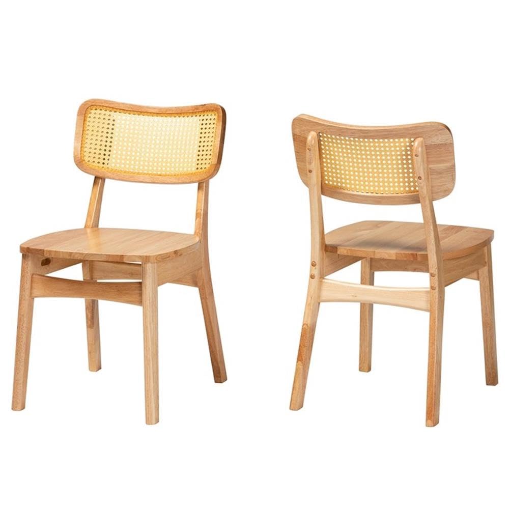 Casafoyer  Tadeo Mid-Century Modern Oak Brown Finished Wood and Rattan 2-Piece Dining Chair Set - (Pack Of 2)