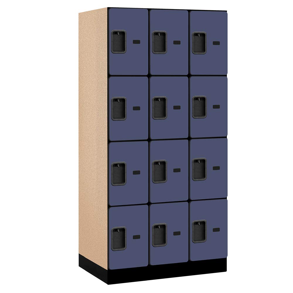 12 Wide Four Tier Designer Wood Locker - 3 Wide - 6 Feet High - 21 Inches Deep - Blue