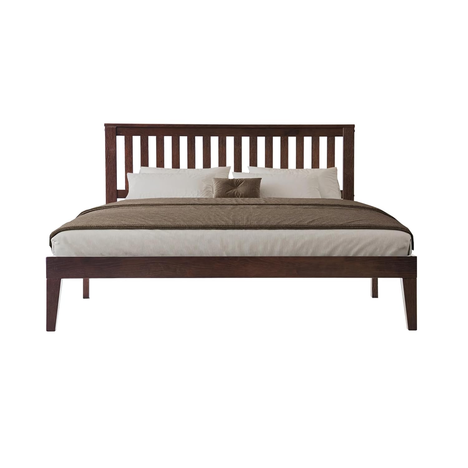 Full Wooden Platform Bed Frame, Dark Roast Oak Finish, Morden Style