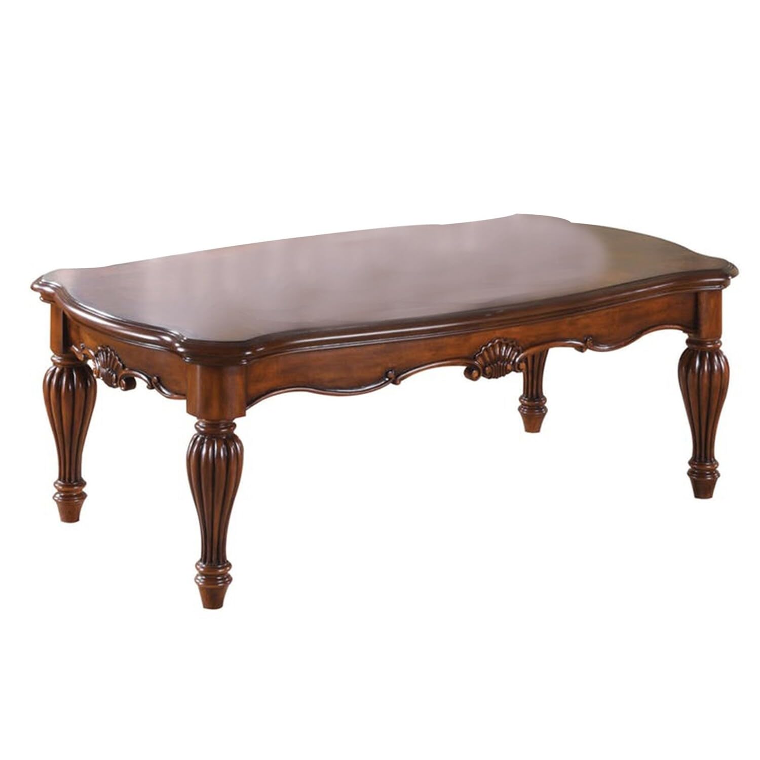 Vintage Rectangular Wooden Coffee Table with Fluted Legs, Cherry Brown