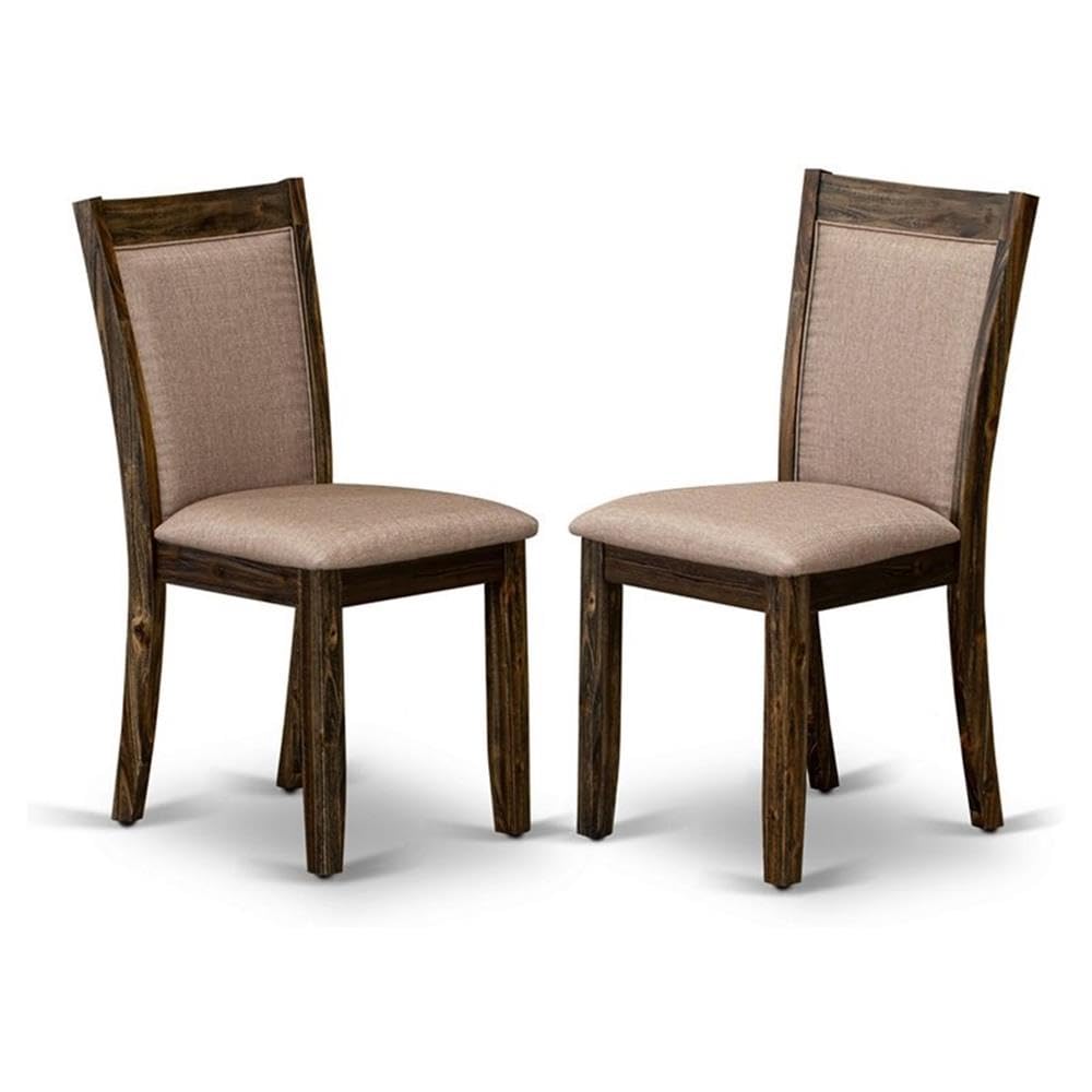 MZC7T16 Kitchen Chairs Set of 2 - Dark Khaki Linen Fabric Seat and High Chair Back - Distressed Jacobean Finish (SET OF 2)
