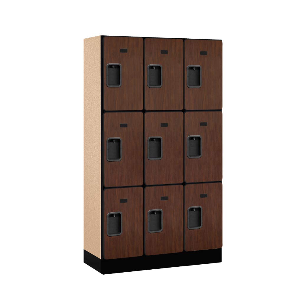 12 Wide Triple Tier Designer Wood Locker - 3 Wide - 5 Feet High - 15 Inches Deep - Mahogany
