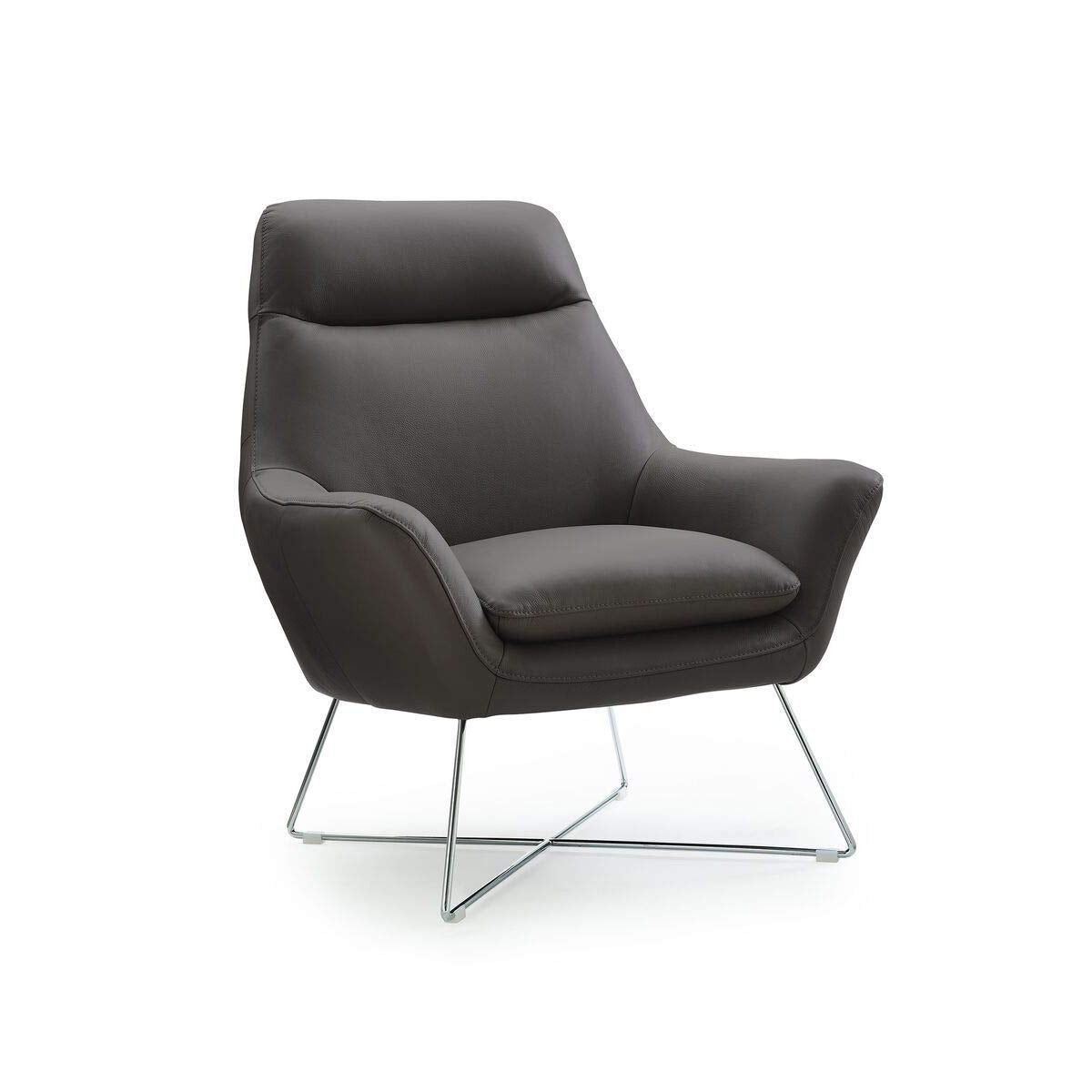 Daiana Chair light gray top grain Italian leather stainless steel legs.