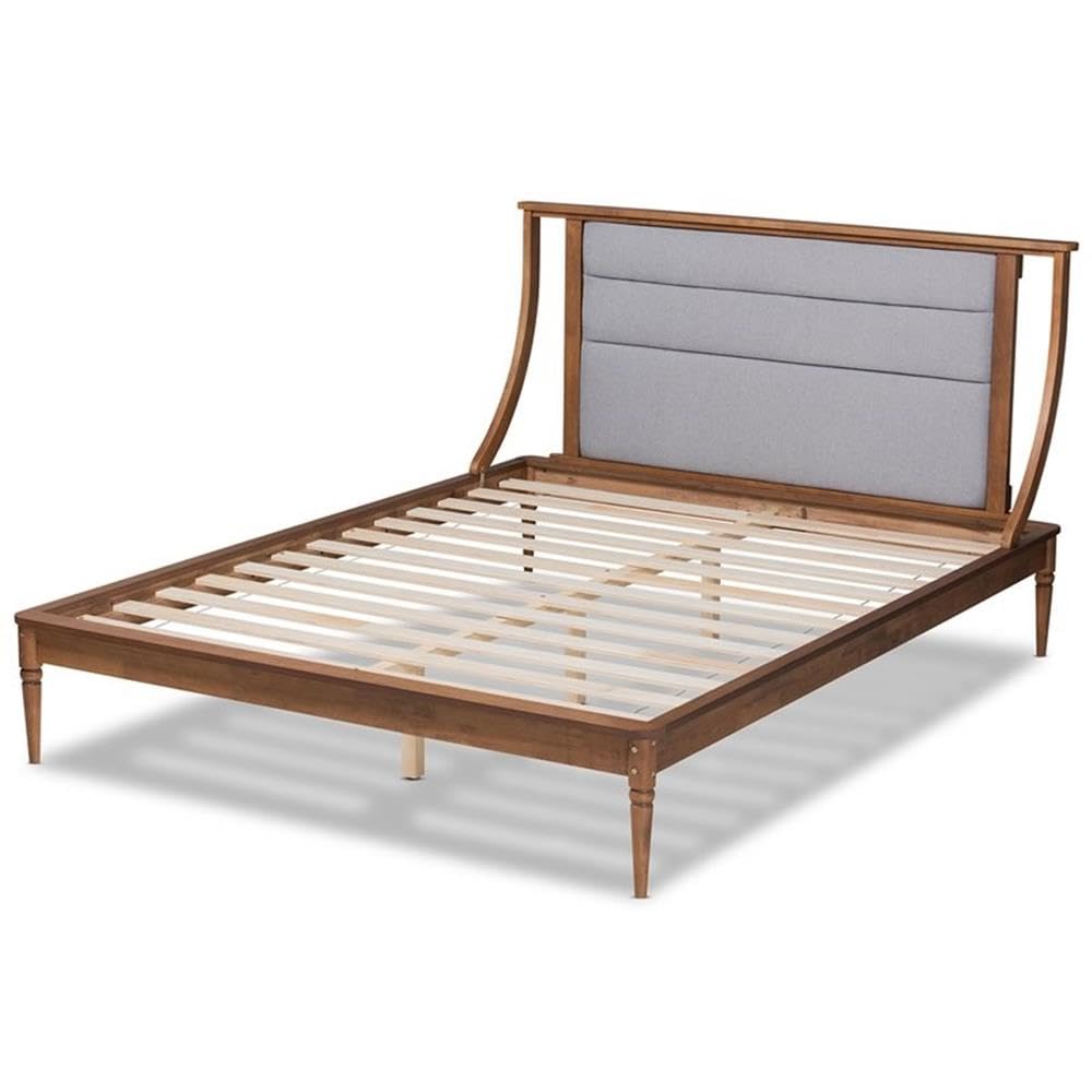 Baxton Studio Regis Modern And Contemporary Transitional Light Grey Fabric Upholstered And Walnut Brown Finished Wood Full Size Platform Bed