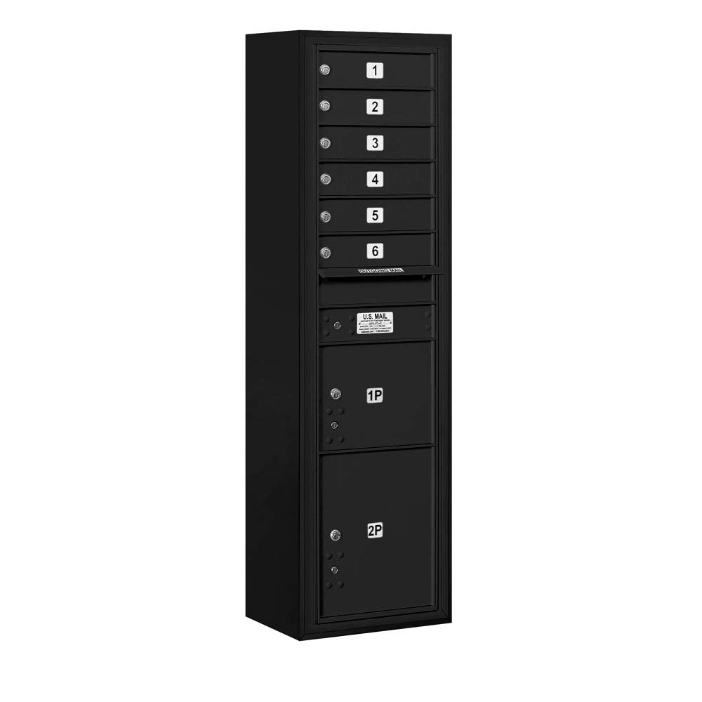 Maximum Height Surface Mounted 4C Horizontal Mailbox with 6 Doors and 2 Parcel Lockers in Black with USPS Access