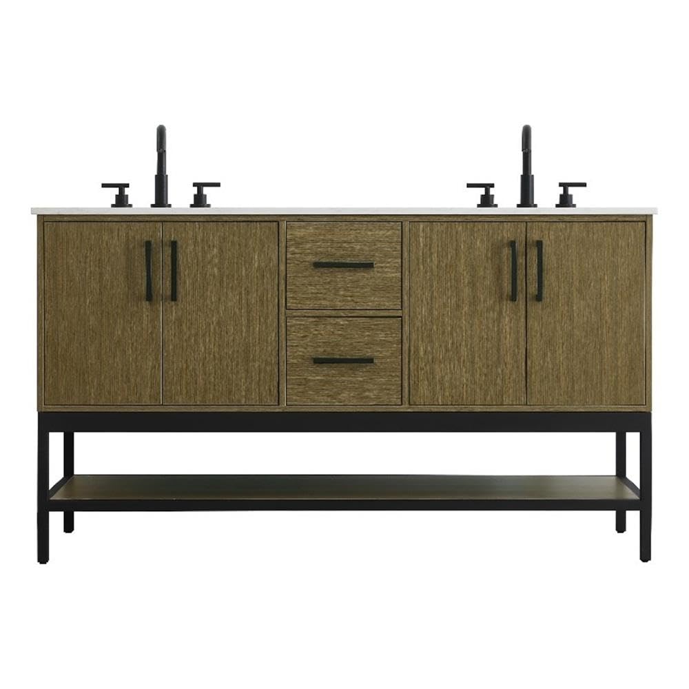 60 inch Double Bathroom Vanity in Chestnut Brown