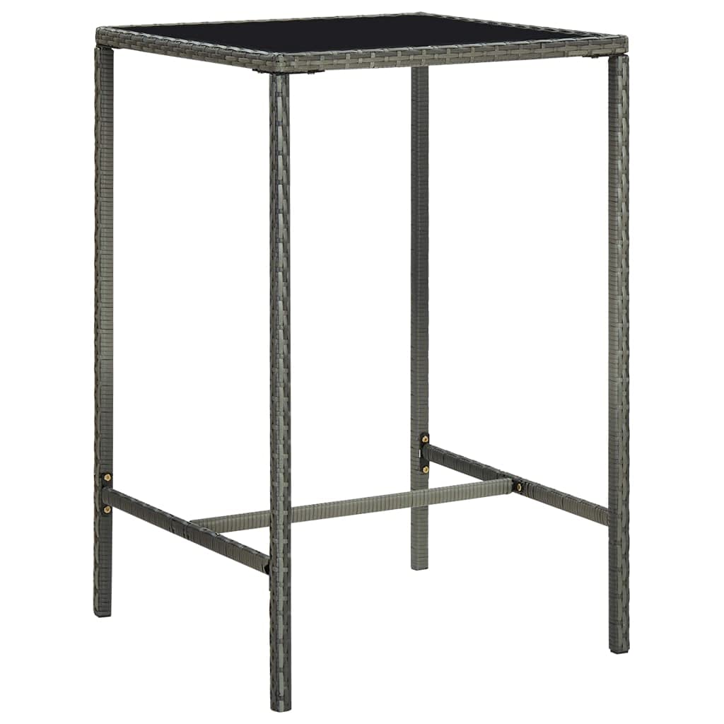 vidaXL Garden Bar Table Gray 27.6x27.6"x43.3" Poly Rattan and Glass"