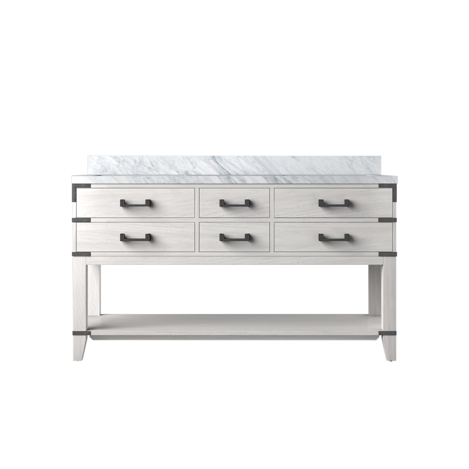Norwalk 60 in W x 22 in D White Oak Double Bath Vanity and Carrara Marble Top