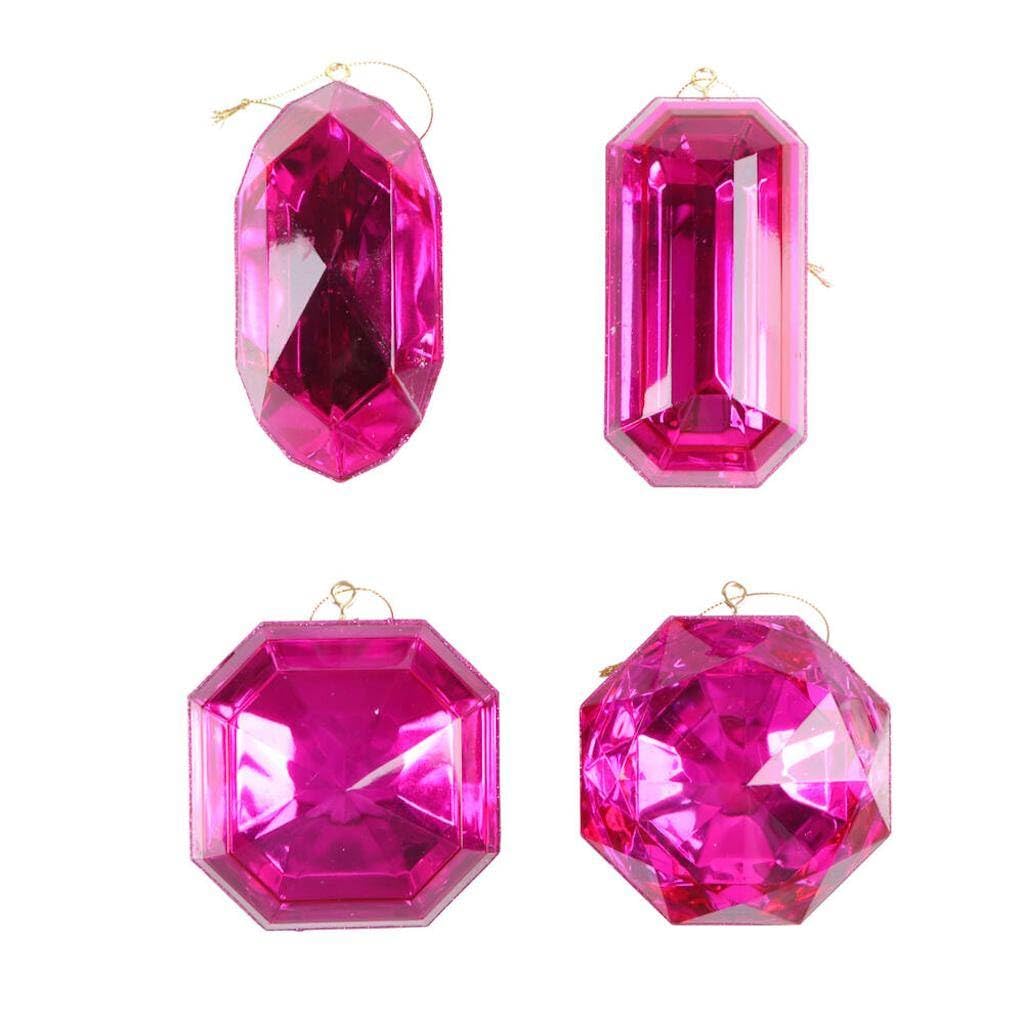 Casafoyer 4-5” Pink Jewel Glitter Orn Assort 4/Bag - (Pack Of 2)
