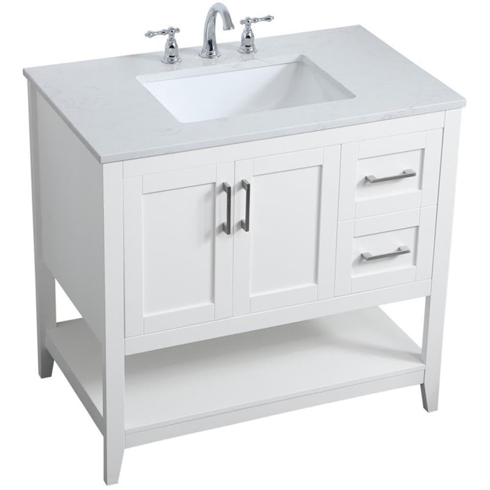 Elegant Decor Aubrey 36' Single Quartz Top Bathroom Vanity In White