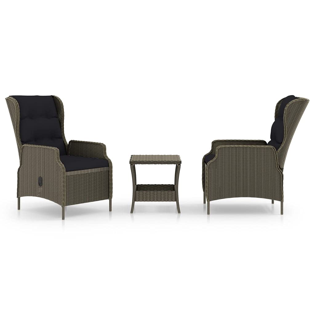 vidaXL 3 Piece Garden Lounge Set with Cushions Poly Rattan Brown