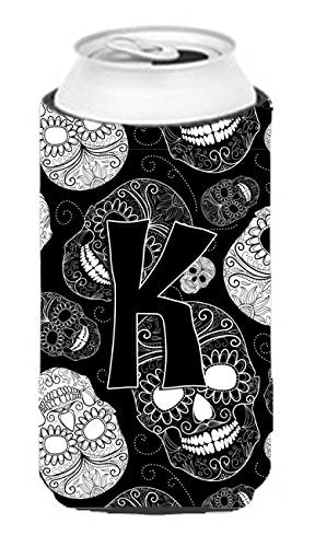 Carolines Treasures Cj2008-Ktbc Letter K Day Of The Dead Skulls Black Tall Boy Beverage Insulator Hugger, Tall Boy, Multicolor