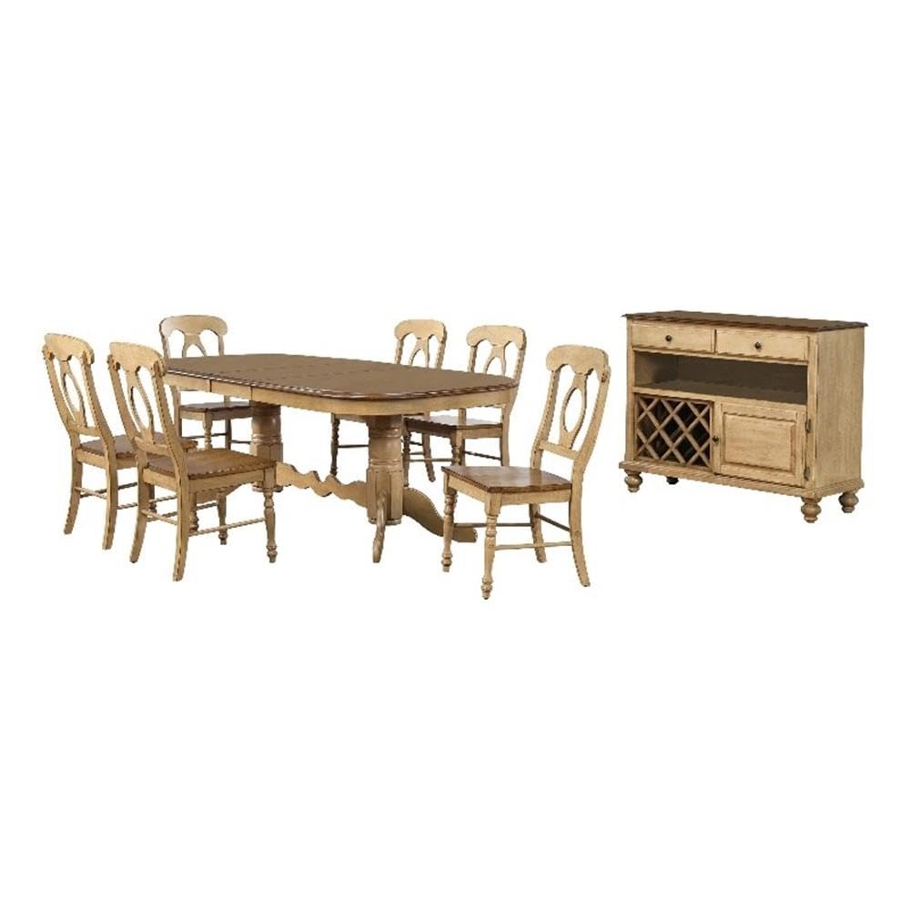 Sunset Trading Brook 8 Piece 96 Oval Extendable Dining Set with Napoleon Chairs | Double Pedestal Table | Server | Seats 10"