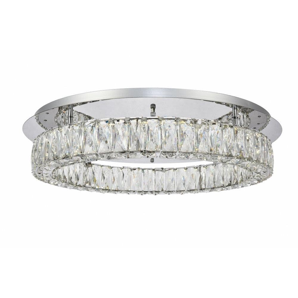 Elegant Lighting Modern Bright Home Decorative Monroe Led Light Chrome Flush Mount Clear Royal Cut Crystal - 25.6X25.6X5.1
