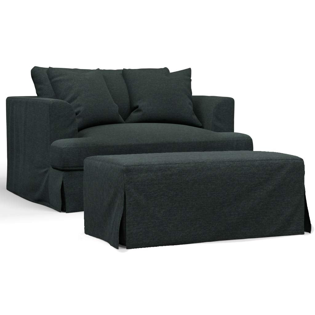 Sunset Trading Newport Slipcovered 52 Wide Chair and A Half with Ottoman | Stain Resistant Performance Fabric | 2 Throw Pillows | Dark Gray"