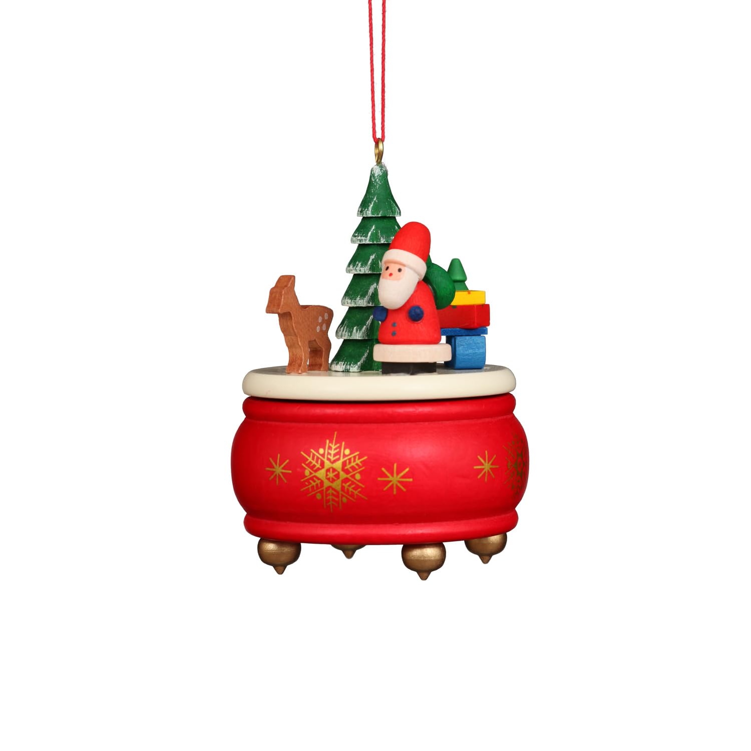 10-0924 - Christian Ulbricht Ornament - Red Music Box With Santa - 3H x 2.5”W x 2.5”D