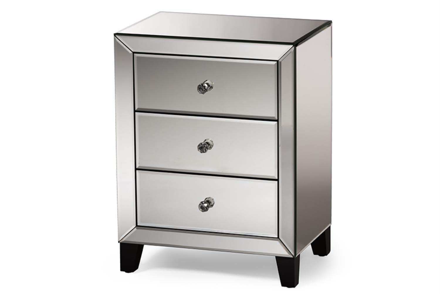 Baxton Studio Chevron Modern and Contemporary Hollywood Regency Glamour Style Mirrored 3-Drawers End Table