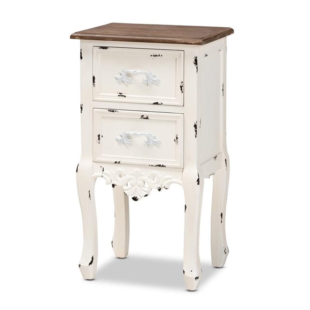 Baxton Studio Levron Classic And Traditional Two-Tone Walnut Brown And Antique White Finished Wood 2-Drawer Nightstand