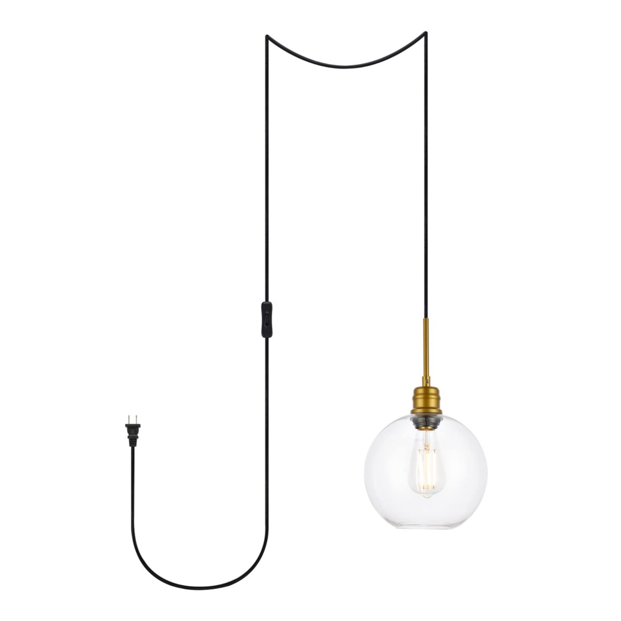 Emett 1 light Brass and Clear glass plug in pendant