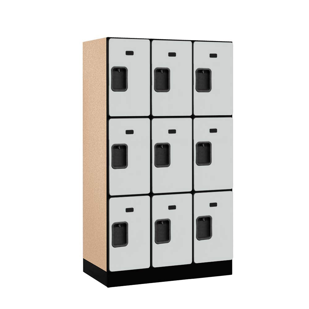 12 Wide Triple Tier Designer Wood Locker - 3 Wide - 5 Feet High - 18 Inches Deep - Gray