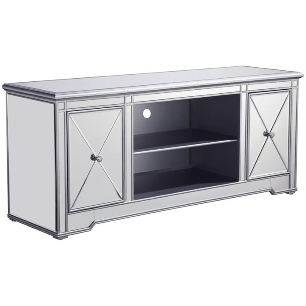 Elegant Decor Modern 60' Mirrored Tv Stand In Distressed Antique Silver