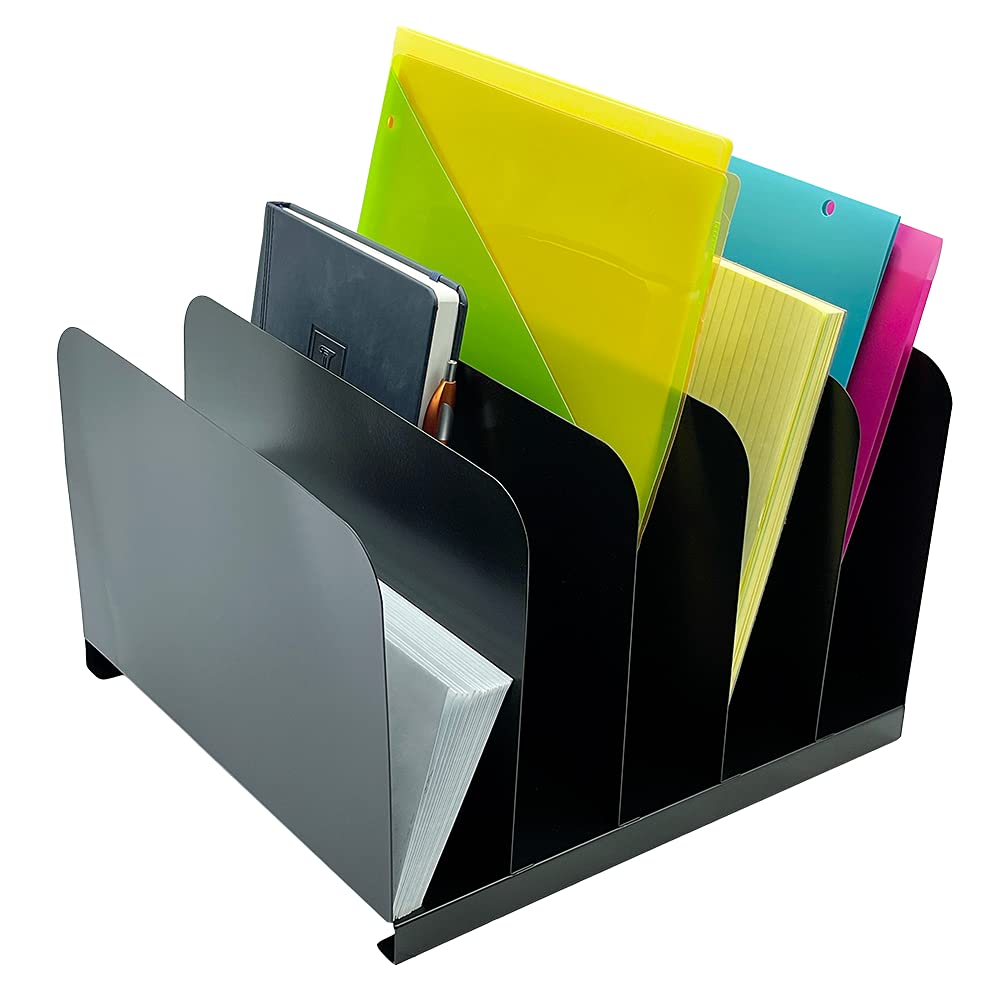 Huron Vertical Desk Organizer - 5 Compartment(s) - 7.8 Height x 11??Width x 12.5??Depth - Durable - Black - Steel - 1 Each