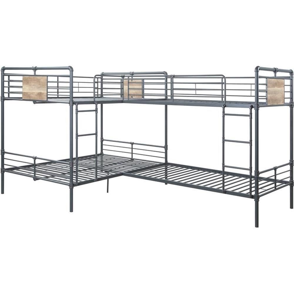 BD00365 - Twin/Full L Shape Bunk Bed, Sandy Black, Dark Bronze Hand-Brushed Finish - Cordelia