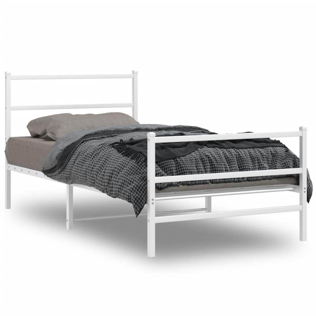 vidaXL Metal Bed Frame with Headboard and FootboardWhite 39.4x78.7"