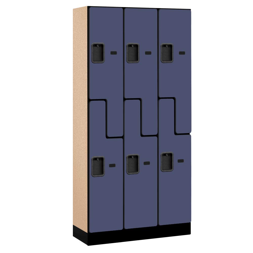 12 Wide Double Tier S Style Designer Wood Locker - 3 Wide - 6 Feet High - 15 Inches Deep - Blue