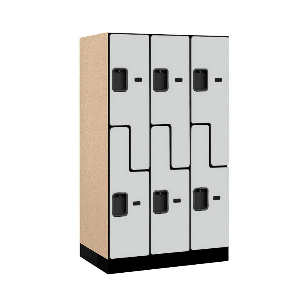 12 Wide Double Tier S Style Designer Wood Locker - 3 Wide - 5 Feet High - 21 Inches Deep - Gray