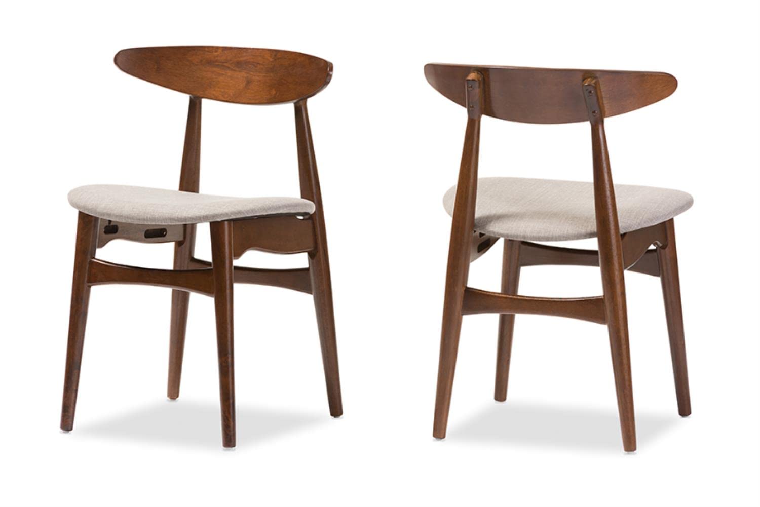 Baxton Studio Flora Mid-Century Modern Light Grey Fabric and Oak Medium Brown Finishing Wood Dining Chair
