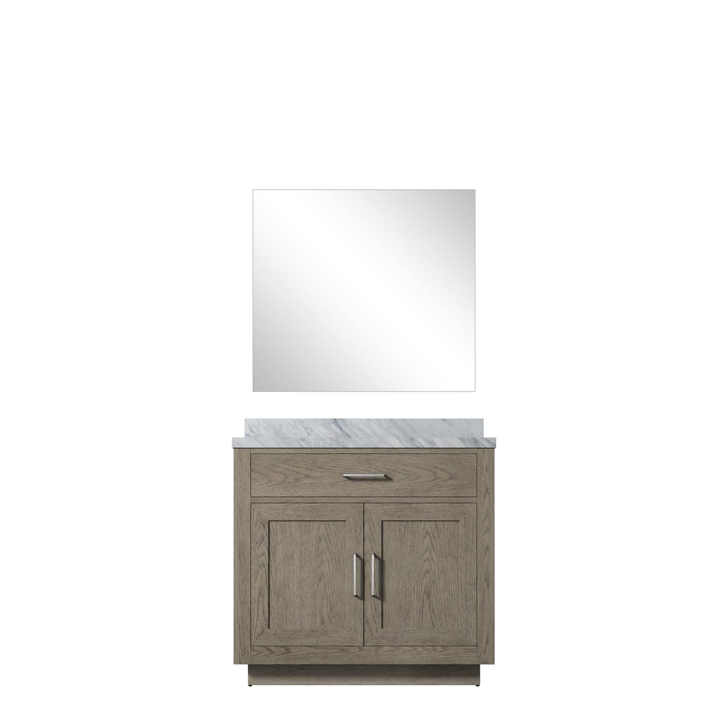 Abbey 36 in W x 22 in D Grey Oak Single Bath Vanity Carrara Marble Countertop and 34 in Mirror